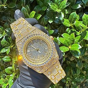 Amazon.com: ICEDTAG Men's Hip Hop Full Iced Out Watch – 43MM Gold